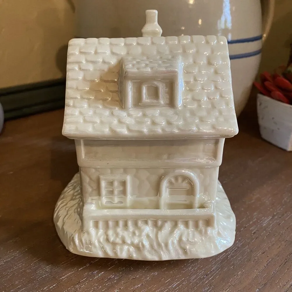 Vtg Sankyo Flocked Christmas House Music Box Japan Cottage Village MCM Putz Work